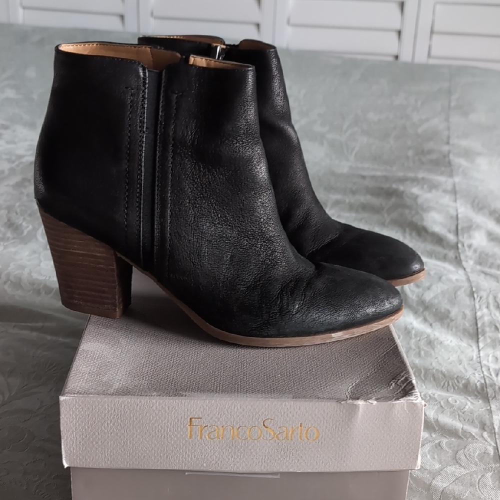 Franco Sarto Leather Textured Black Ankle Booties